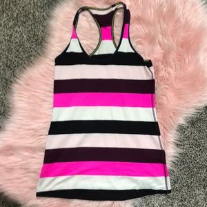 Lululemon pink/black/blue/white striped tank top